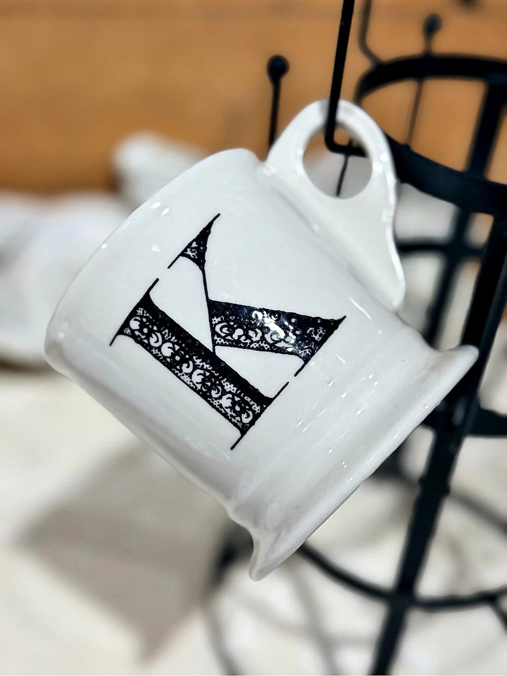 Anthropologie Monogram A Mug Black Lace Filigree White Ceramic Coffee Cup